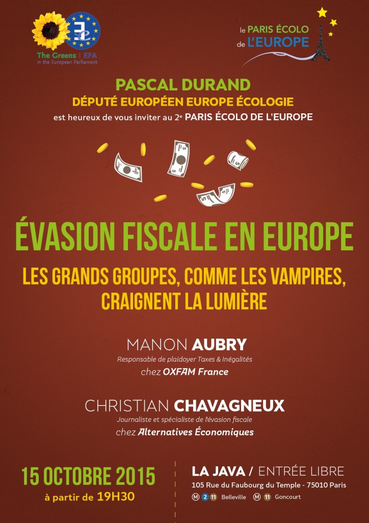 invitation de Pascal Durand à la conference sur evasion-fiscale le 15-octobre-2015